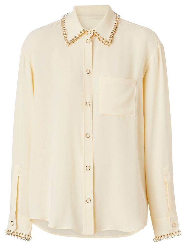 Burberry ring-pierced silk oversized shirt - NEUTRALS