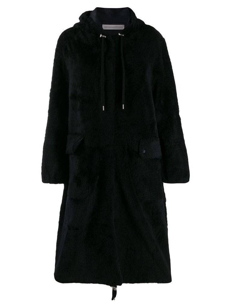 Inès & Maréchal hooded single-breasted coat - Black