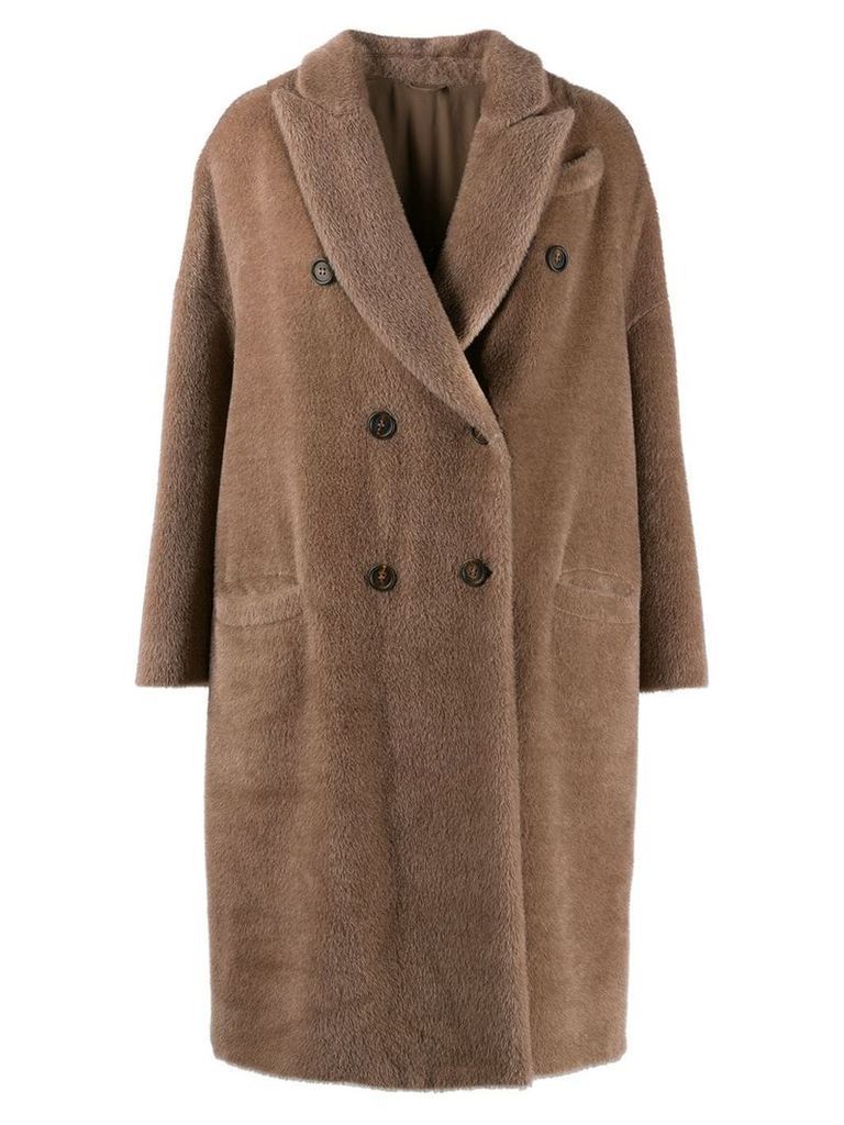 Brunello Cucinelli double breasted fur coat - Brown
