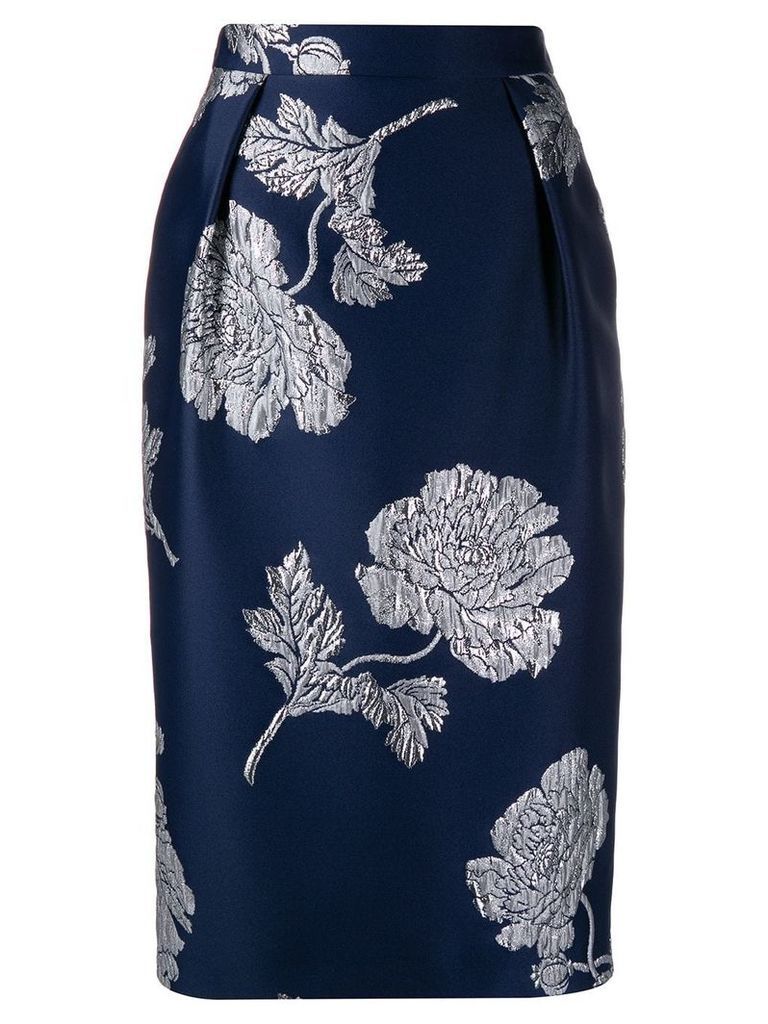 Alexander McQueen floral jacquard pencil skirt - Blue