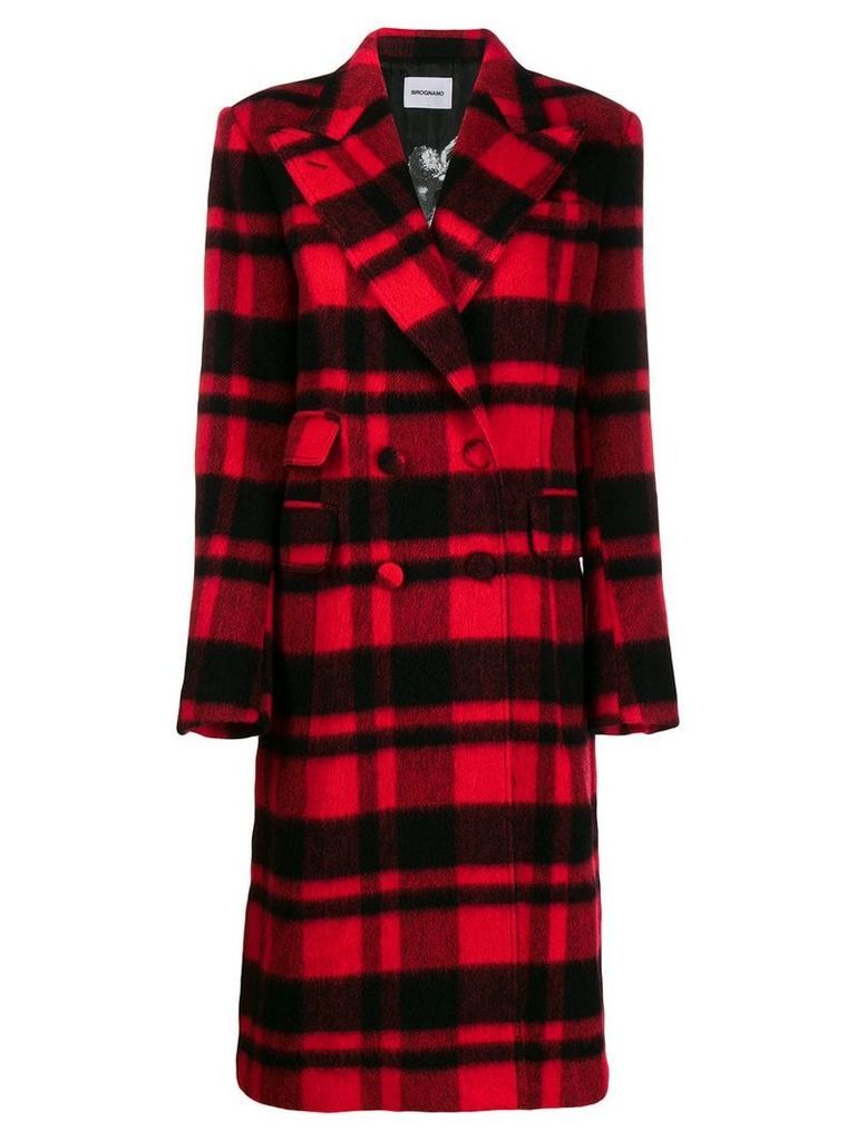 Brognano checked double-breasted coat - Red