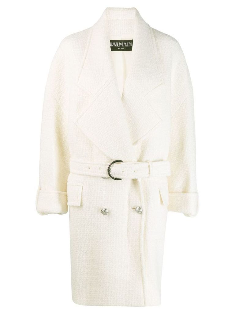Balmain double-breasted knitted coat - White