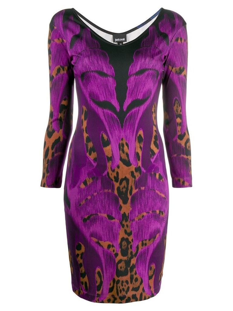 Just Cavalli botanical leopard print dress - PURPLE