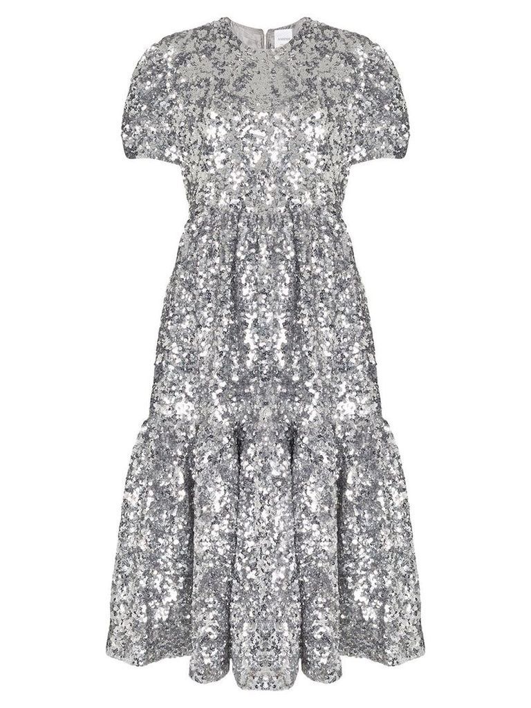 Ashish silver metallic sequin embellished midi dress