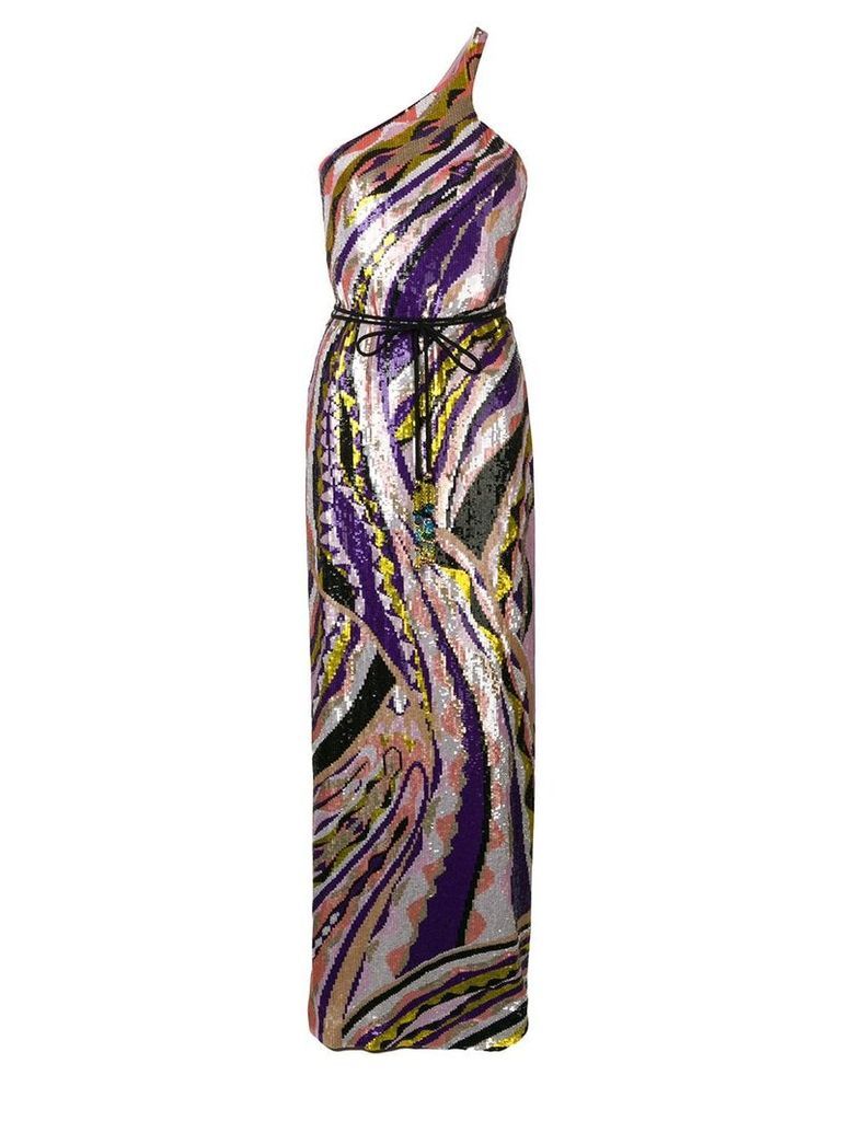 Emilio Pucci Sequin Embroidered Silk Maxi Dress - PURPLE