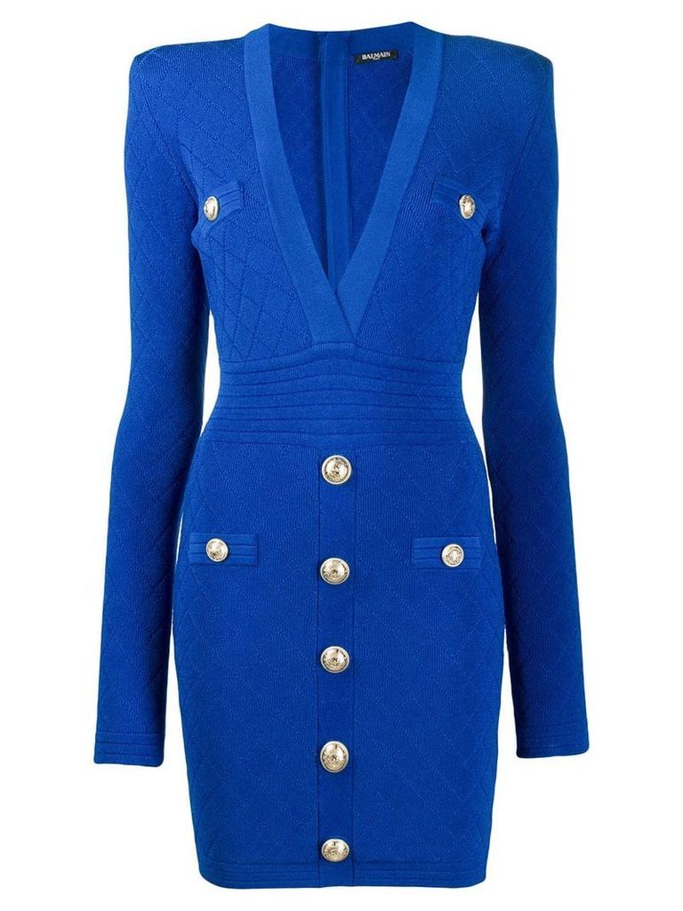 Balmain knitted button mini dress - Blue