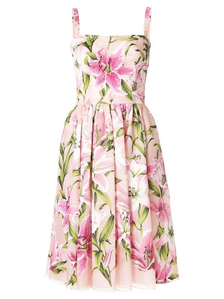 Dolce & Gabbana lily-print flared dress - PINK