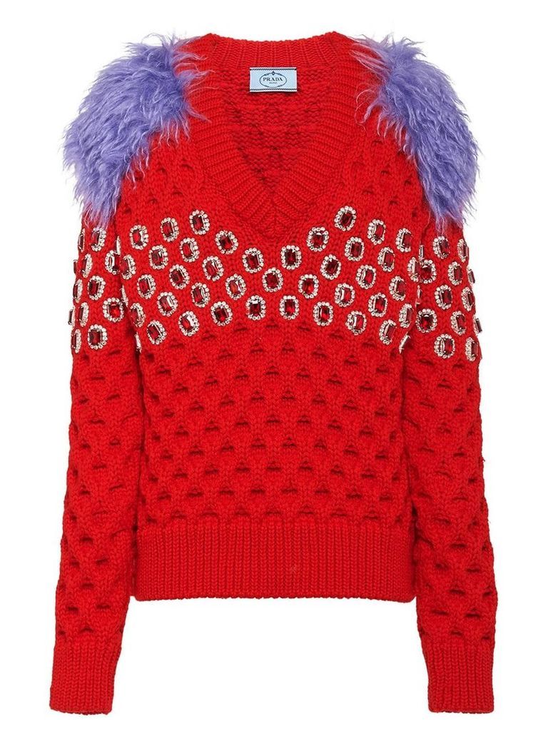 Prada crystal embellished jumper - Red