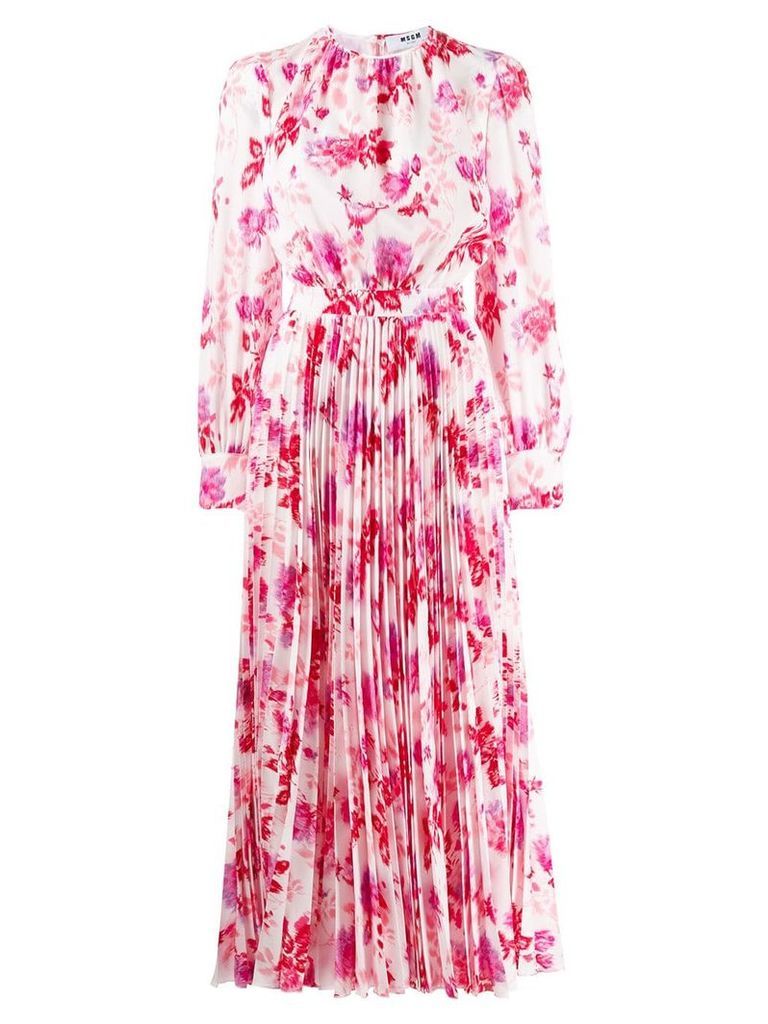 MSGM floral pleated long dress - White