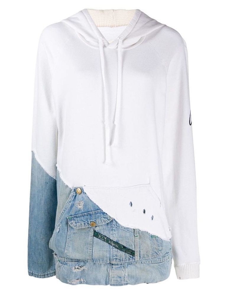 Greg Lauren hoodie with denim patch - White