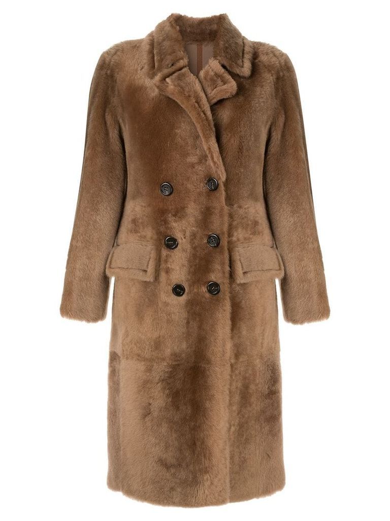 Yves Salomon shearling double breasted coat - Brown