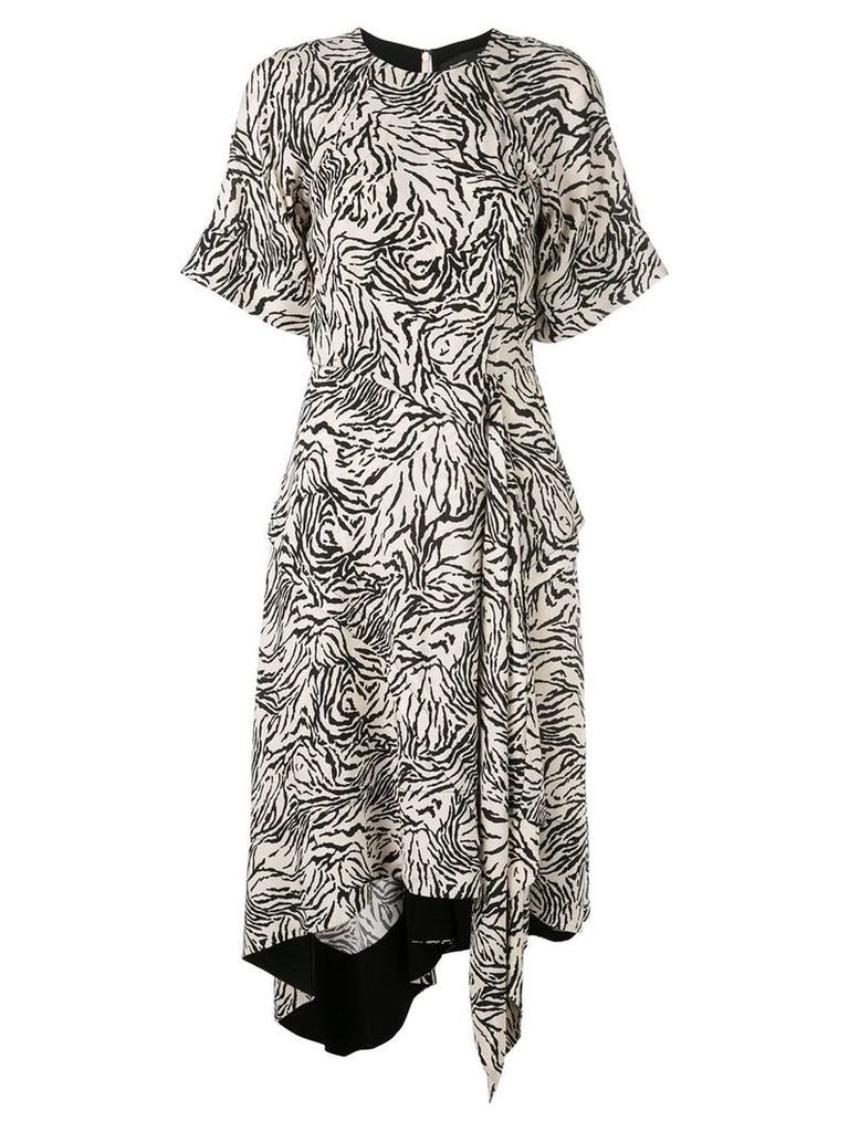 Proenza Schouler Zebra Print Short Sleeve Draped Dress - NEUTRALS