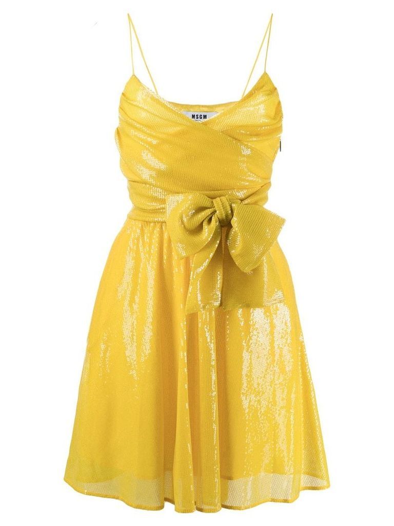 MSGM sequin embroidered wrap dress - Yellow