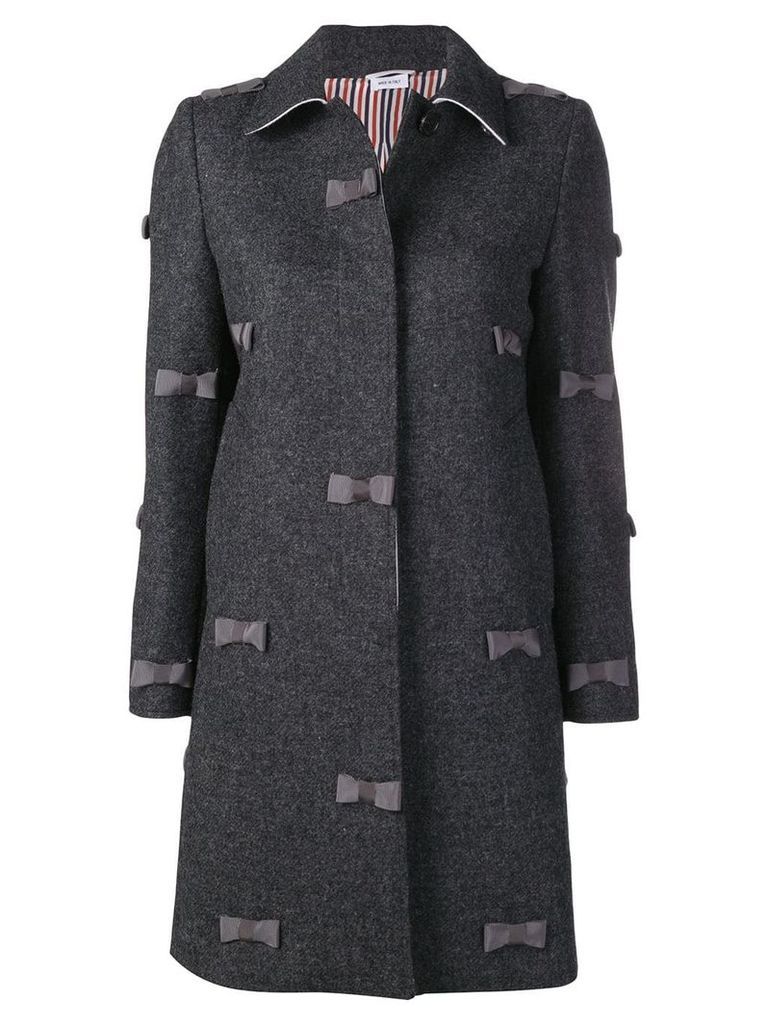 Thom Browne Bow Embroidery Bal Collar Overcoat - Grey
