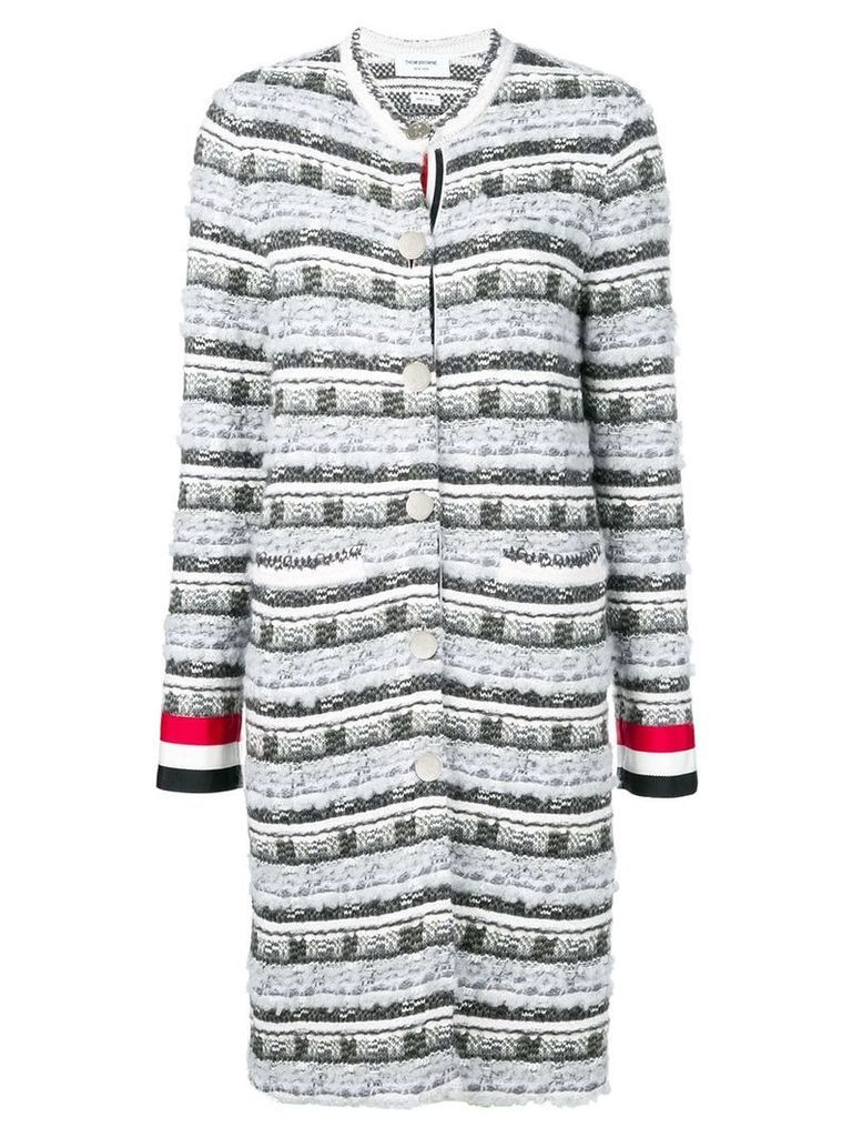 Thom Browne Check Tweed Yarn Long Jacket - Grey