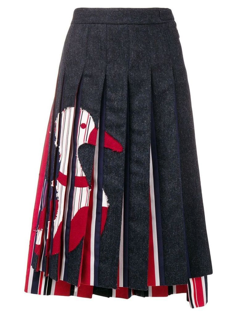 Thom Browne Navy Frayed Duck Pleated Skirt - Blue