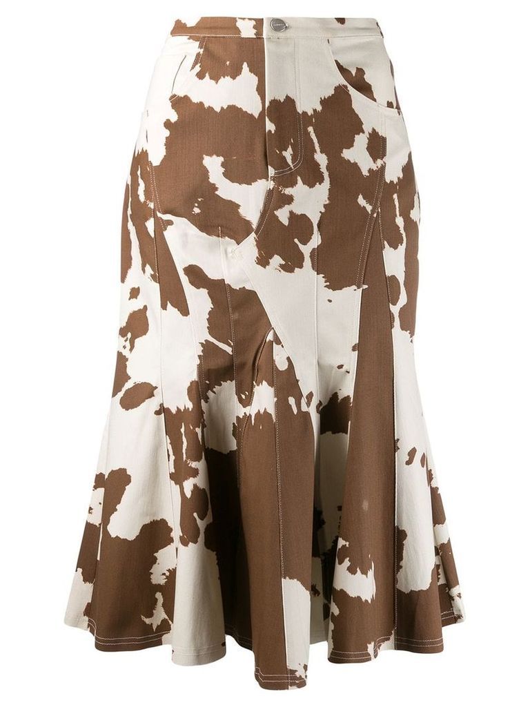 Miaou cow print godet skirt - NEUTRALS