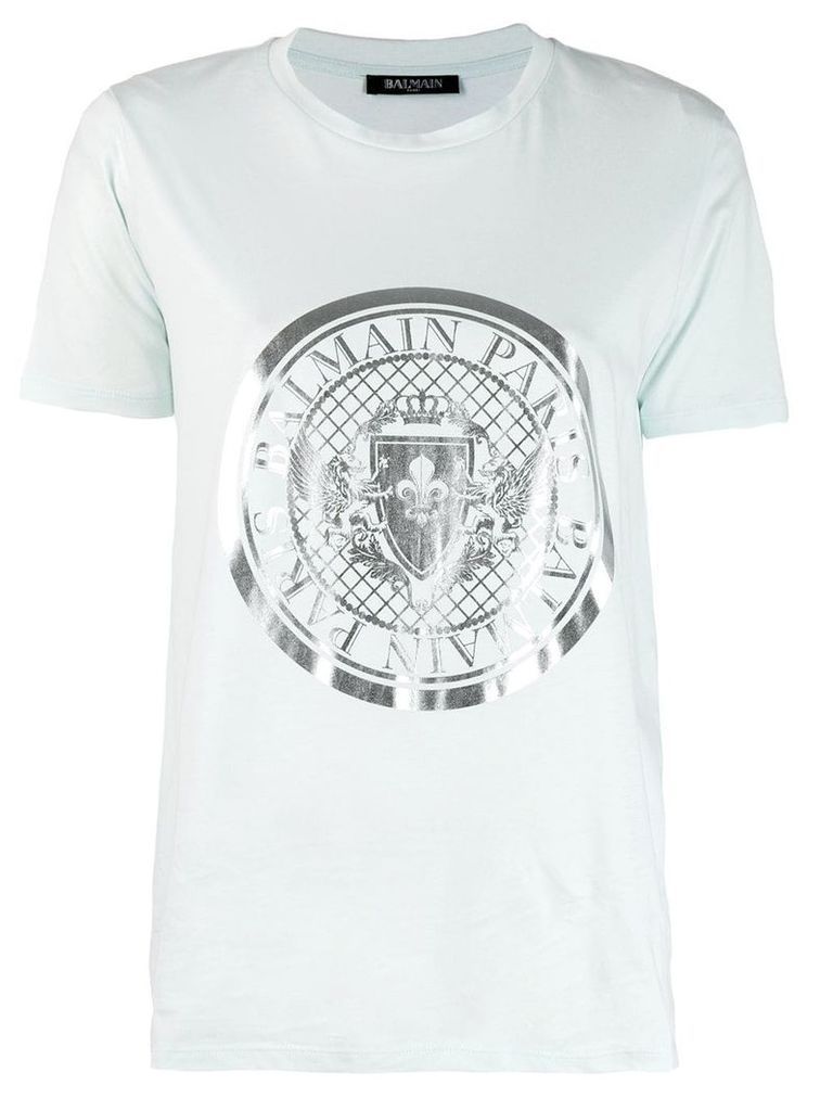 Balmain logo emblem print T-shirt - Blue