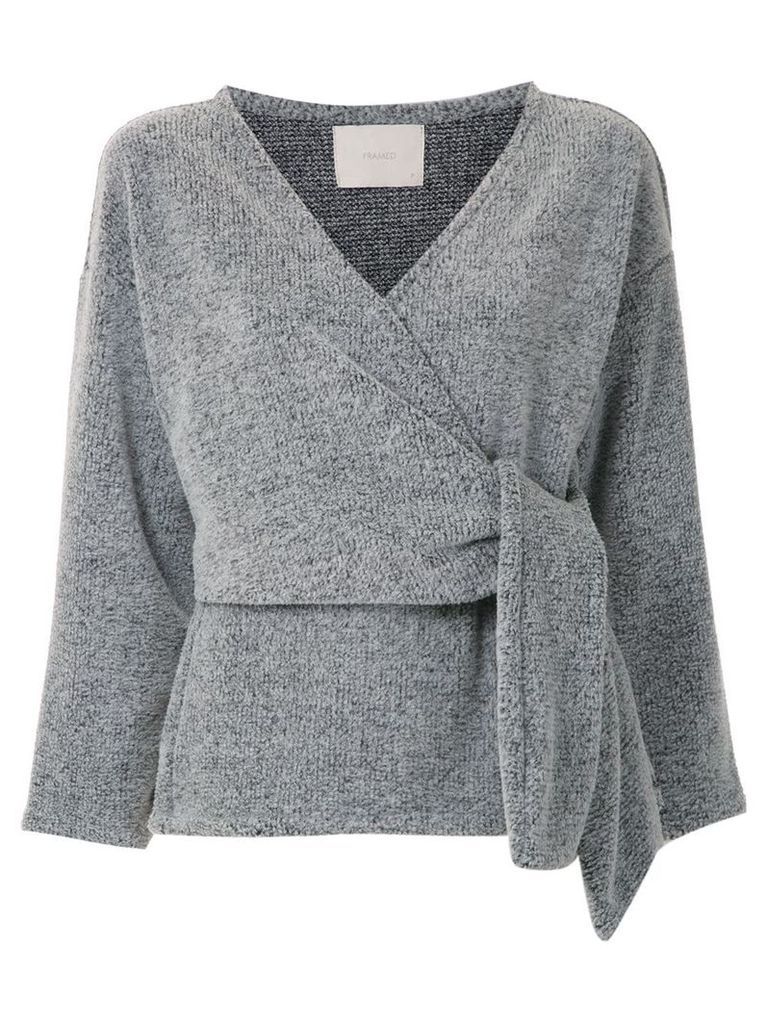 Framed knitted wrap top - Grey