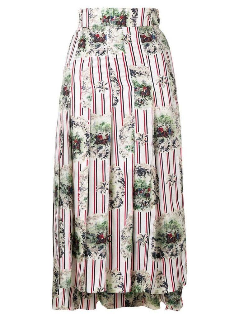 Thom Browne Tricolor Hunting Print Pleated Skirt - White