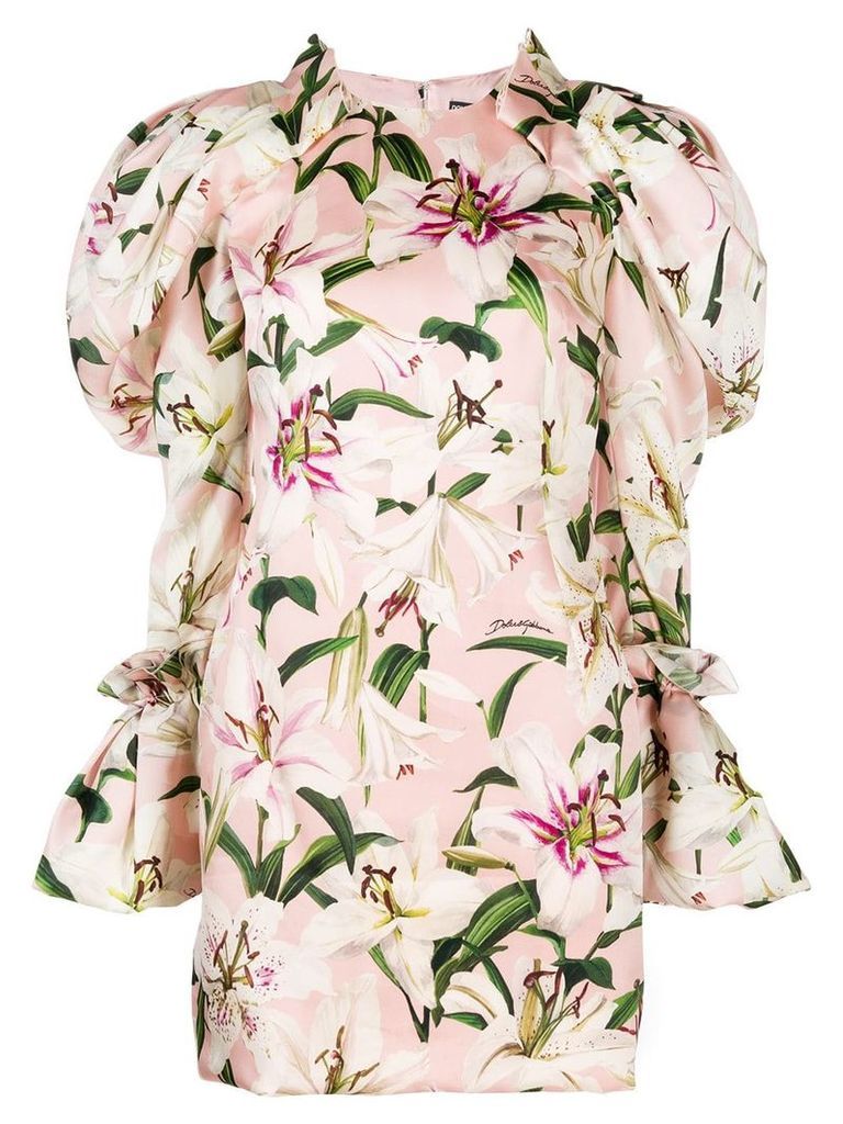 Dolce & Gabbana floral print pouf sleeve dress - PINK