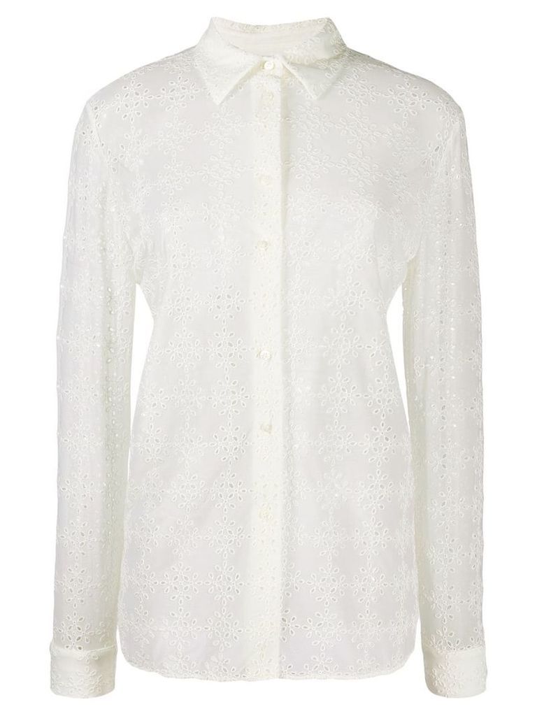 Jil Sander topstitching floral sheer shirt - White