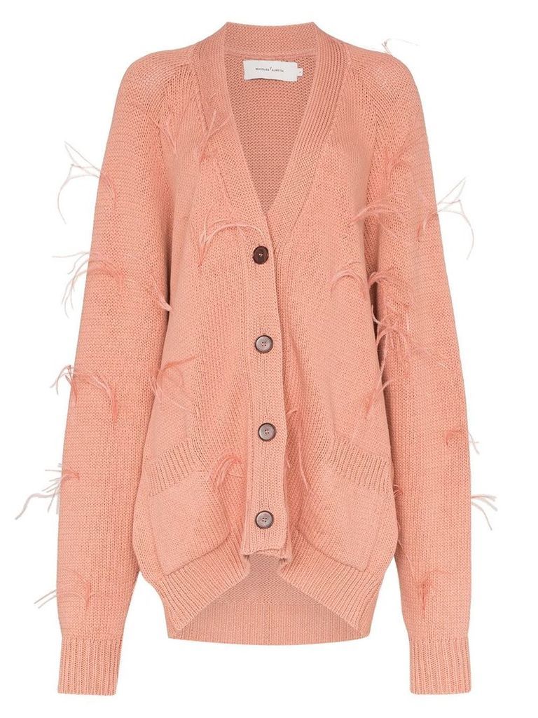 Marques'Almeida feather embellished cotton cardigan - PINK