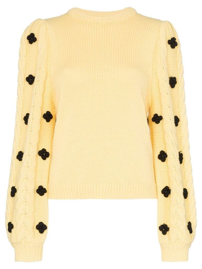Shrimps floral-embellished knitted sweater - Yellow