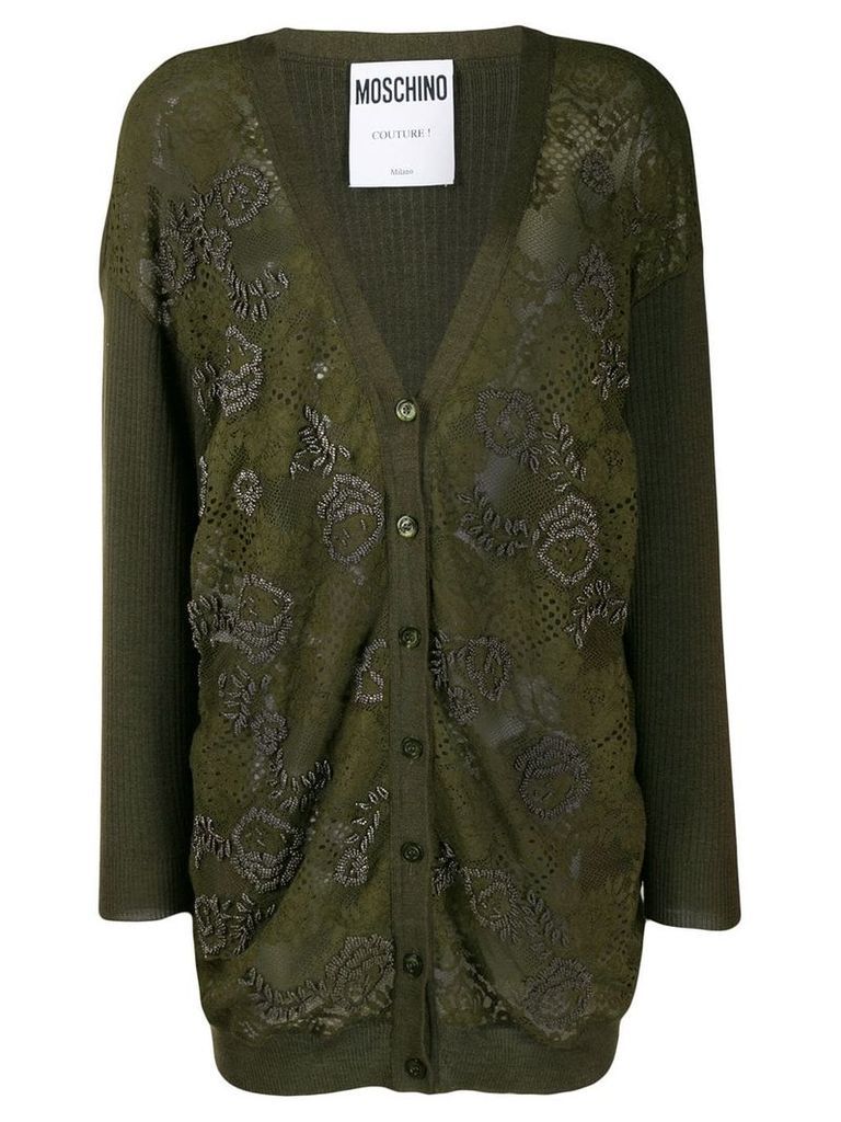 Moschino floral bead embroidered cardigan - Green