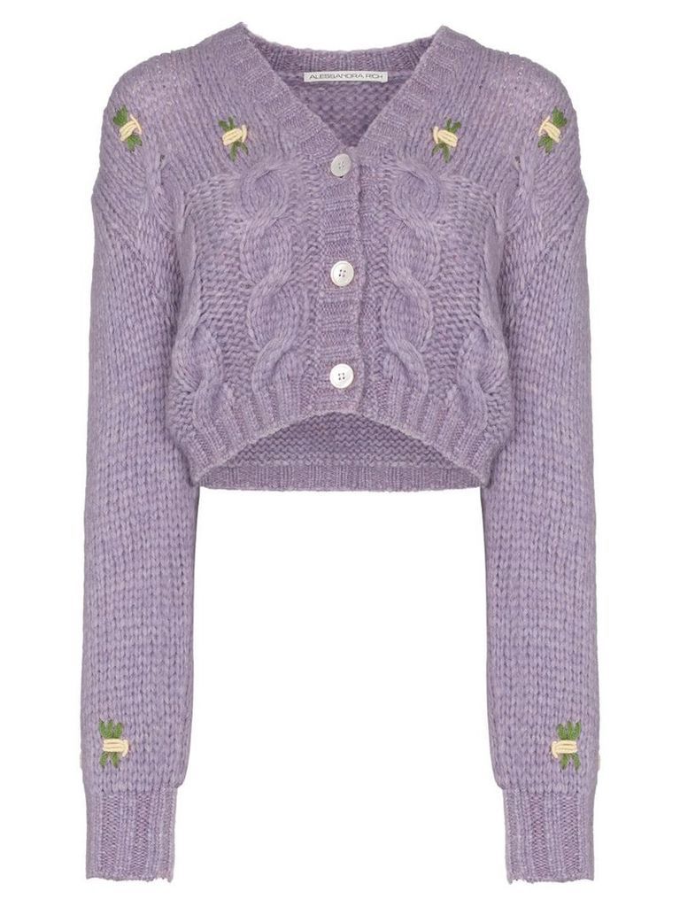 Alessandra Rich floral detail cropped knit cardigan - Purple
