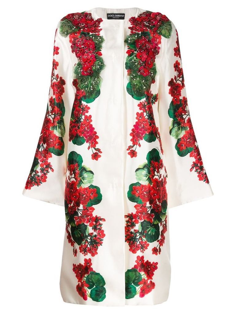 Dolce & Gabbana floral print beaded coat - White