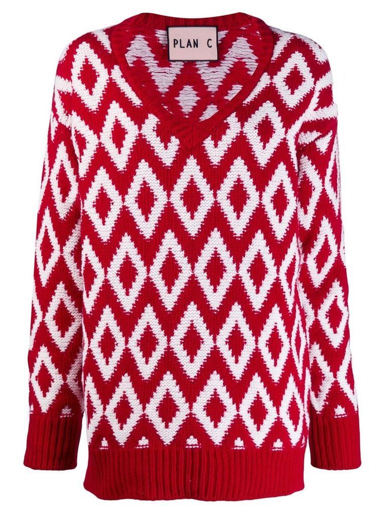 Plan C diamond-knit jumper - Red