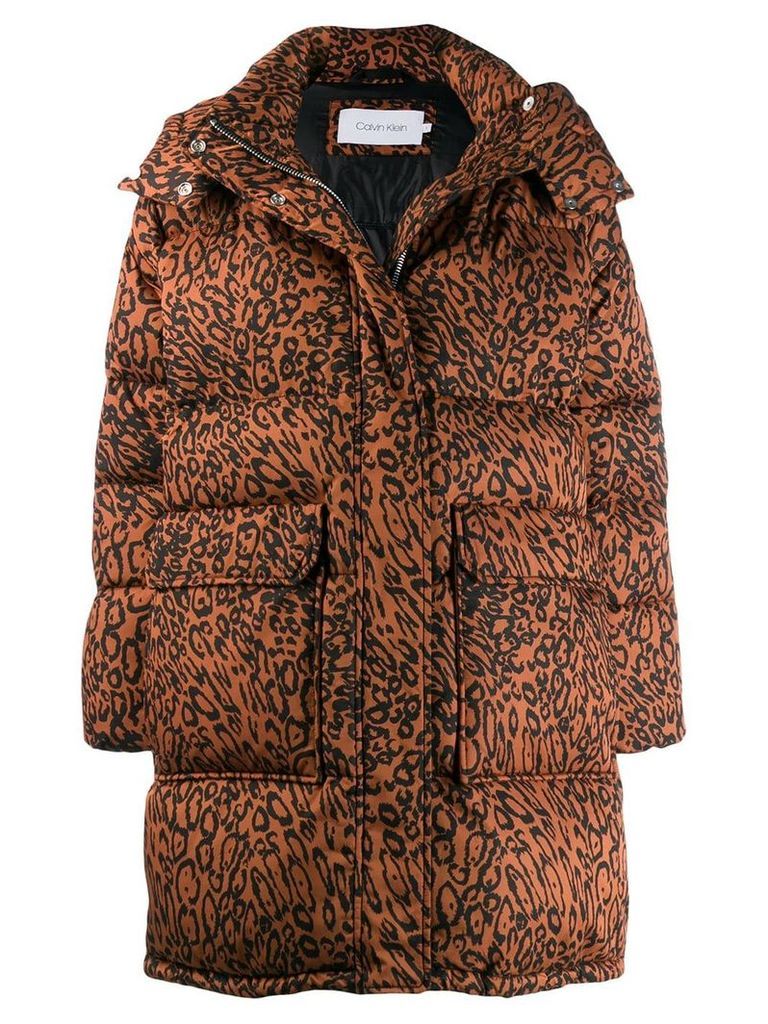 Calvin Klein leopard print parka coat - Brown