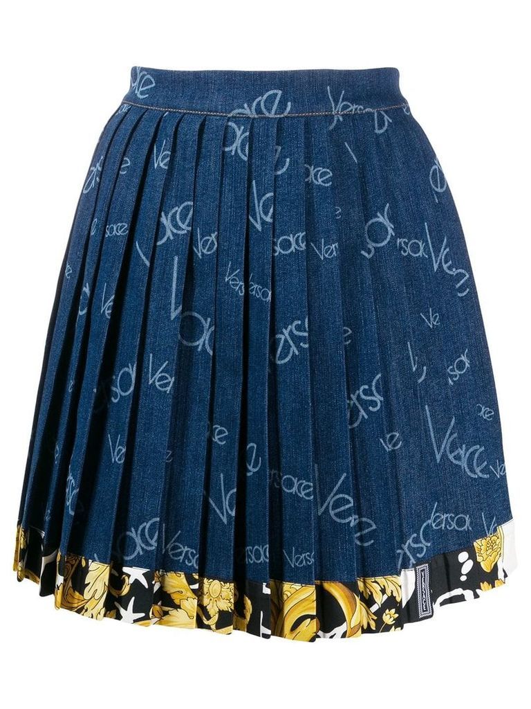 Versace pleated logo denim skirt - Blue