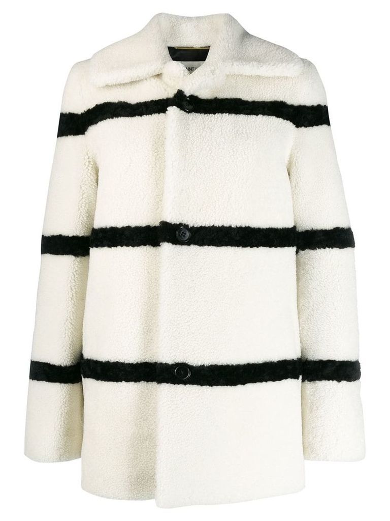 Saint Laurent striped shearling coat - White