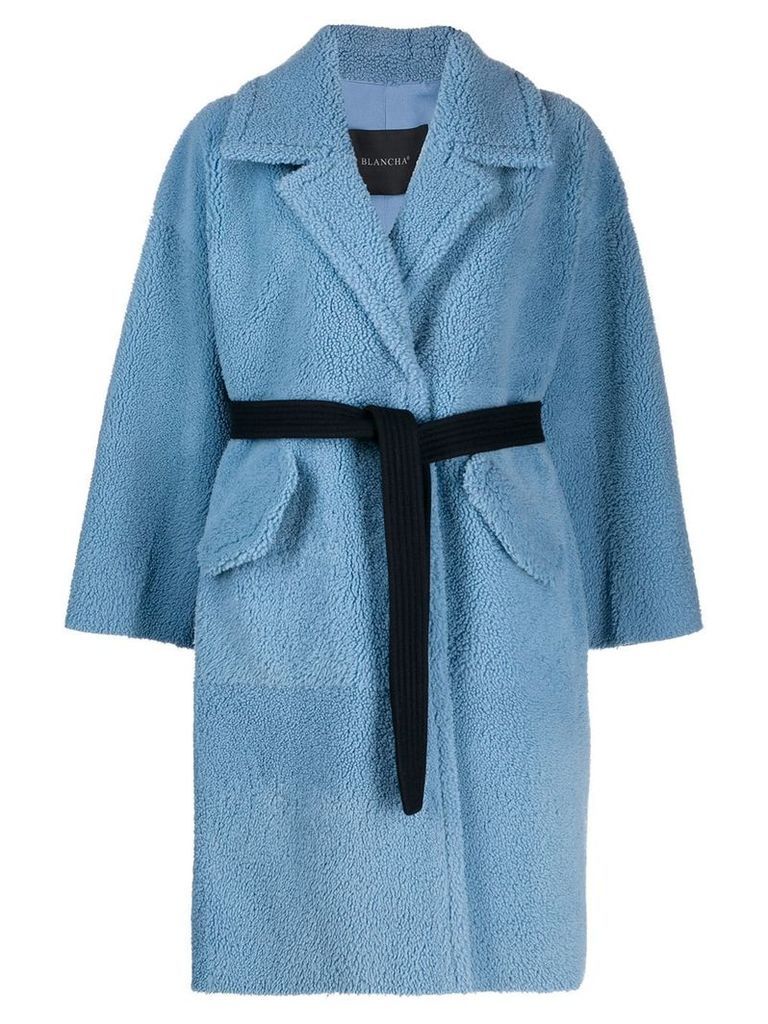 Blancha belted shearling coat - Blue