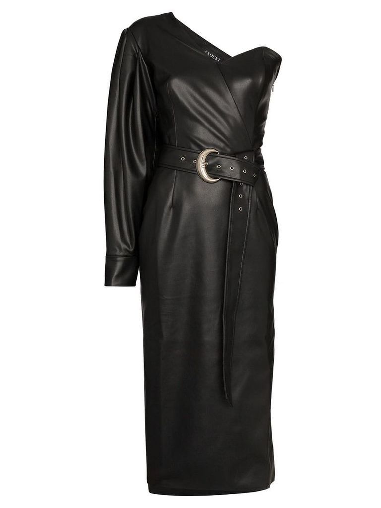 ANOUKI one-shoulder faux leather midi dress - Black