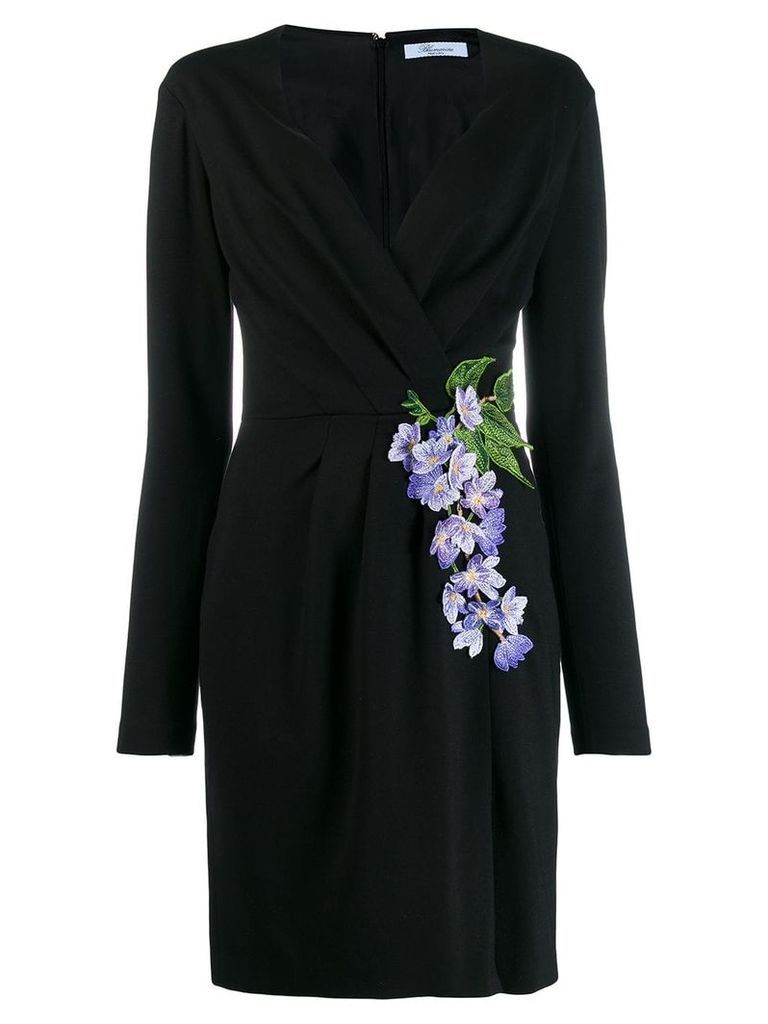 Blumarine floral-embroidered wrap dress - Black