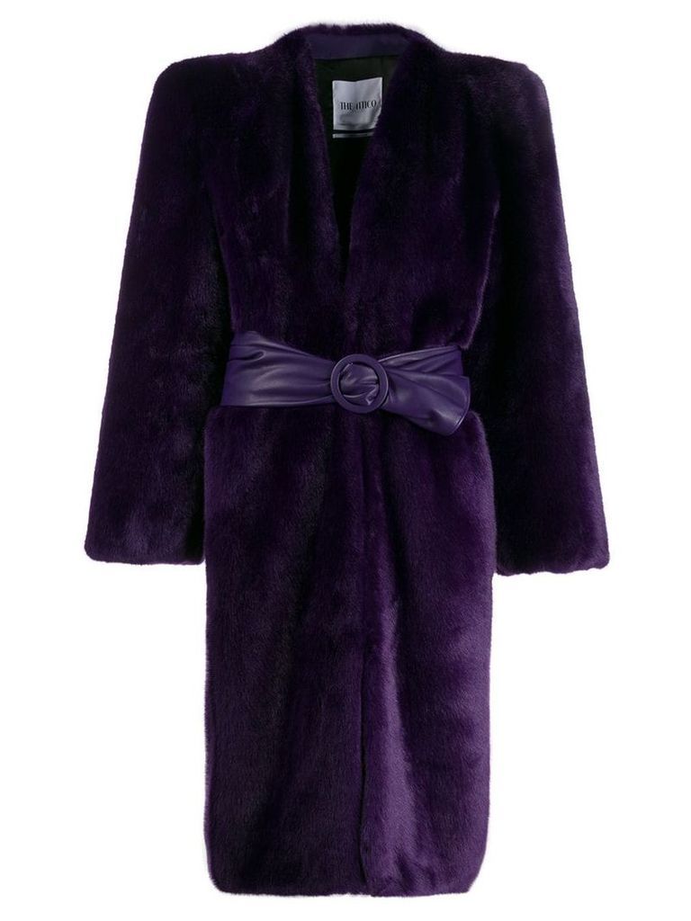 The Attico belted faux-fur coat - PURPLE