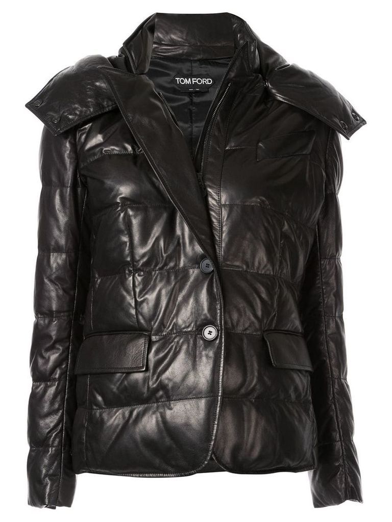 Tom Ford padded hooded leather jacket - Black