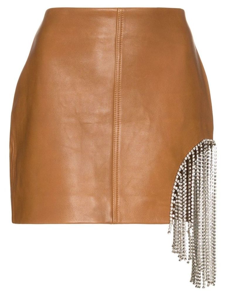 AREA crystal fringe-embellished mini skirt - Brown