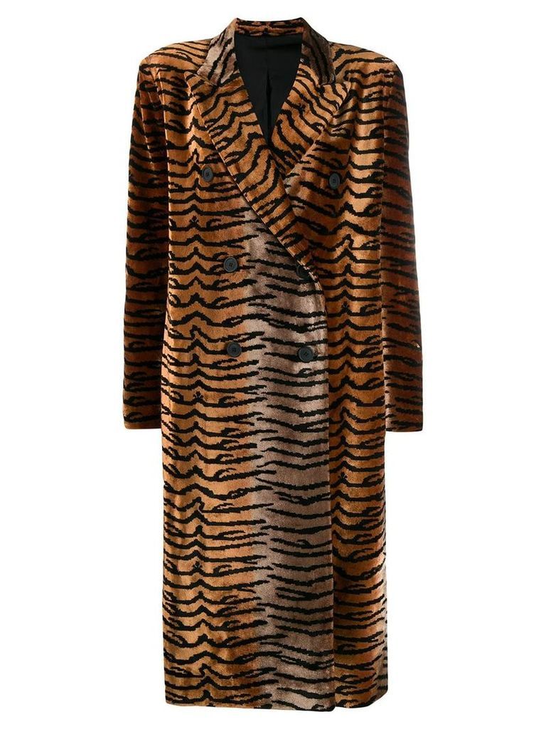 Attico tiger print double-breasted coat - Brown