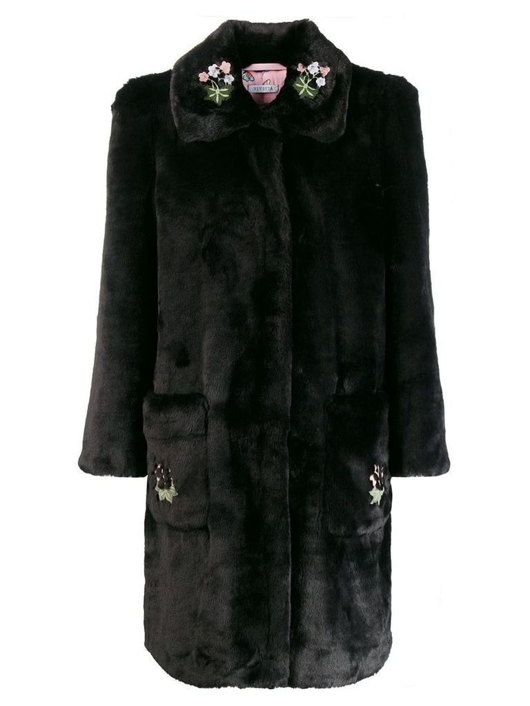 Vivetta embroidered faux-fur coat - Black