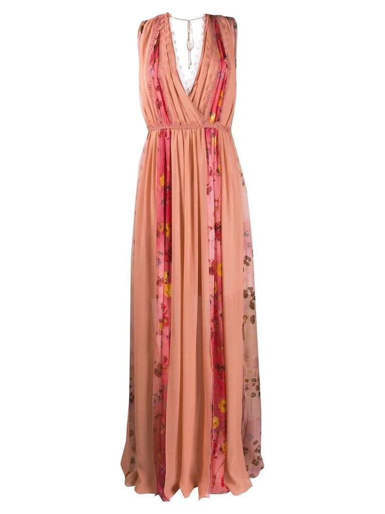 Blumarine floral-panelled gown - PINK