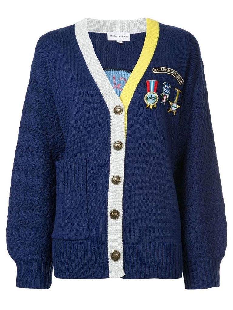 Mira Mikati badge and patch cardigan - Blue
