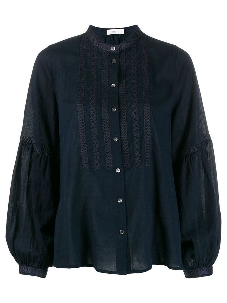 Closed embroidered front blouse - Blue