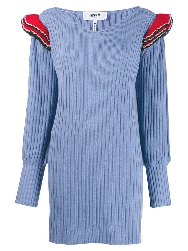 MSGM ruffled shoulders knitted dress - Blue