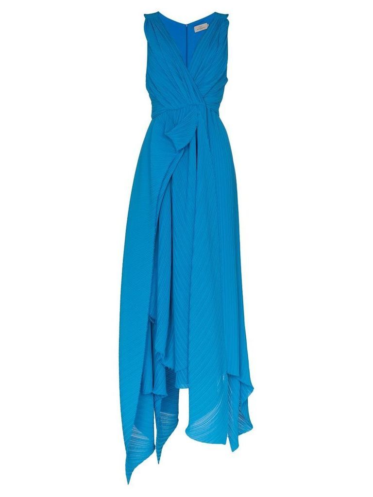 Preen By Thornton Bregazzi Kimberly V-neck plissé maxi-dress - Blue