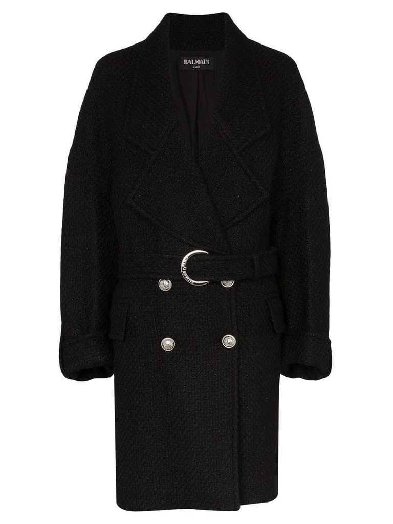 Balmain double-breasted cocoon coat - Black