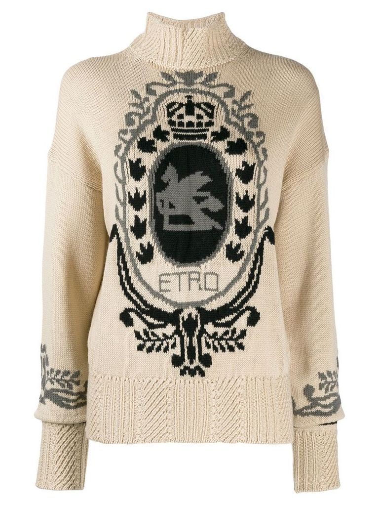 Etro intarsia logo turtleneck sweater - NEUTRALS